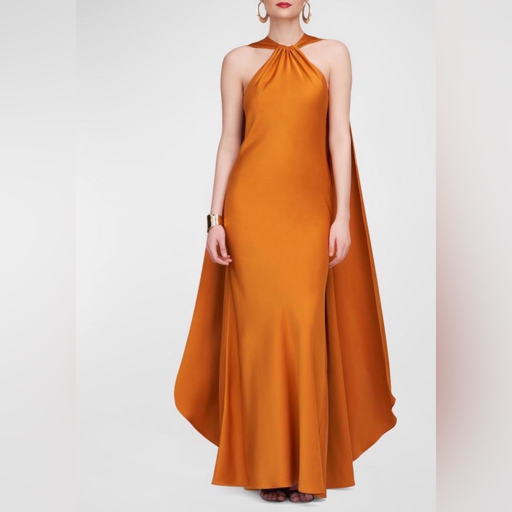 NEW Halston Heritage Satin Reta Cape Maxi Dress Gown Sz 2 - Picture 7 of 11